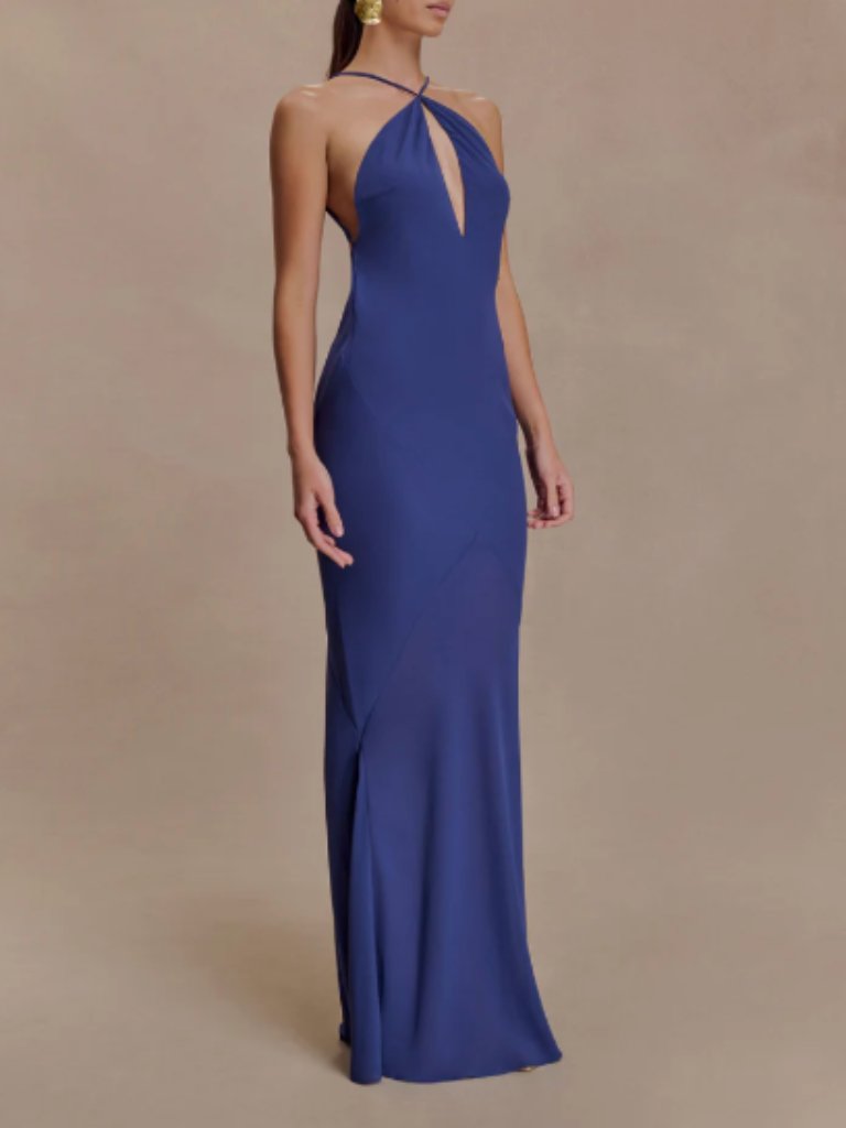 Meshki Nerea Halter Slip Maxi Dress Purple/Blue Size S Nwot